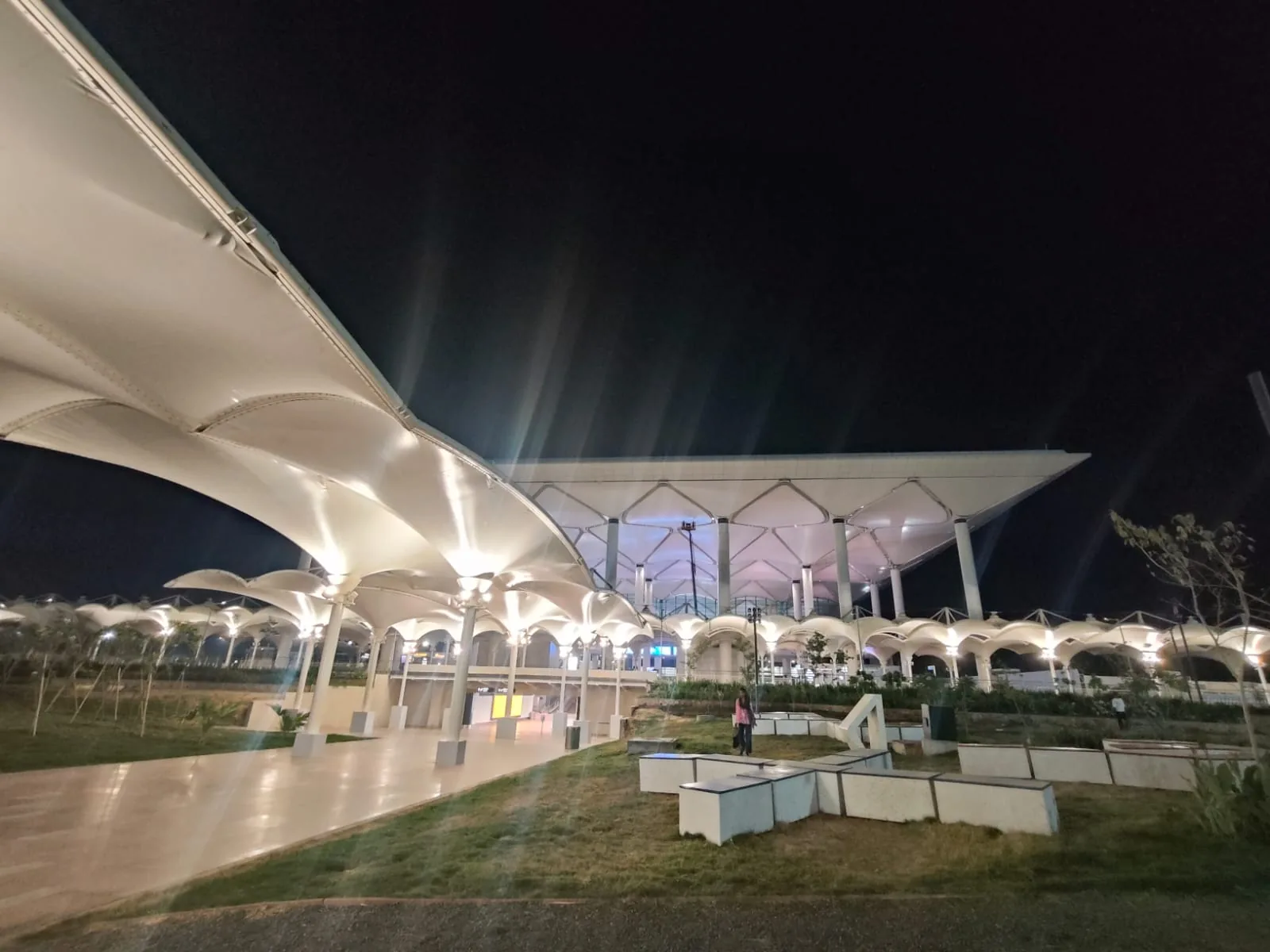 Architectural canopy steelwork integrated with a terminal environment